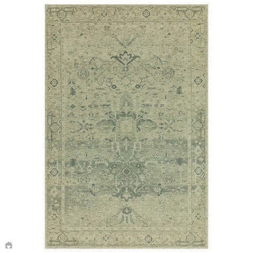 Washable Kaya Vida KY04 Traditional Persian Vintage Distressed Floral Durable Chenille Polyester Flatweave Pale Sage Green/Beige/Grey/Multicolour Rug-Asiatic Carpets-Rug Love - The Most Loved Rug Store